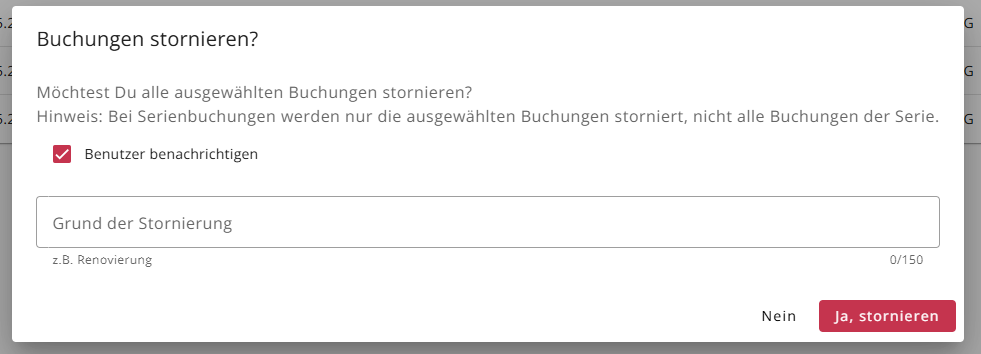 Ausgewählte Buchungen löschen