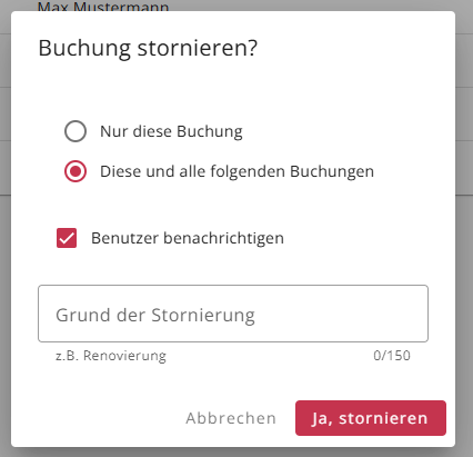 Stornierungsdialog