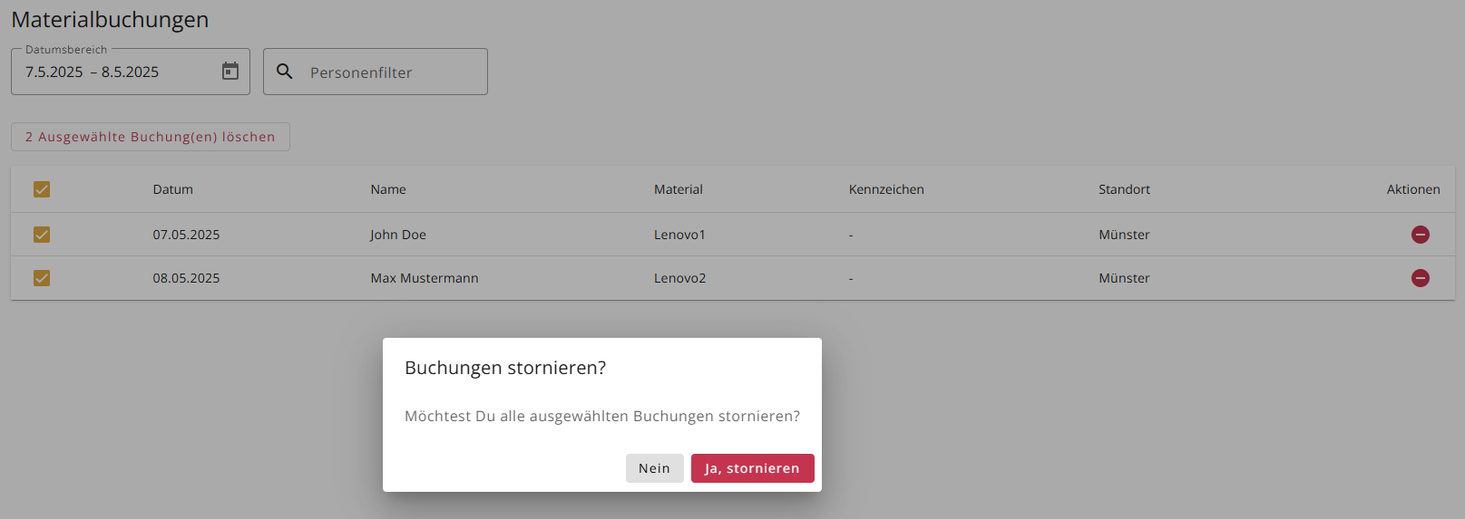 Stornieren Auswahl