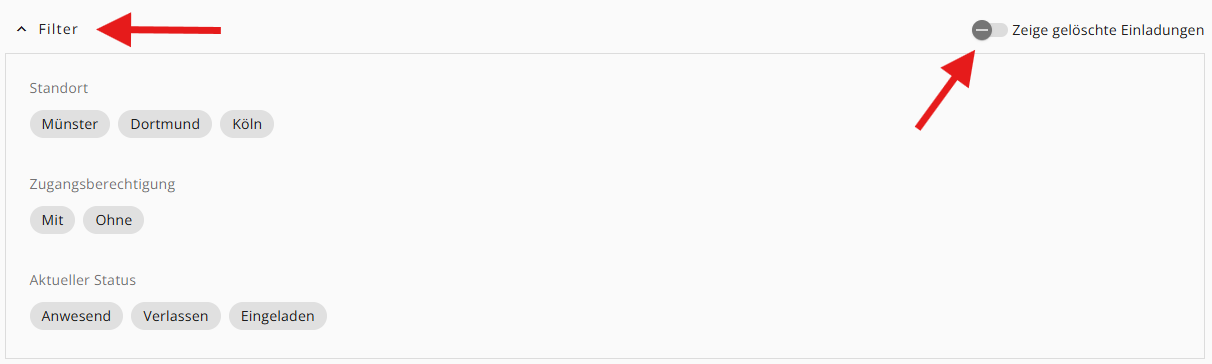 Kriterienfilter und gelöschte Einladungen