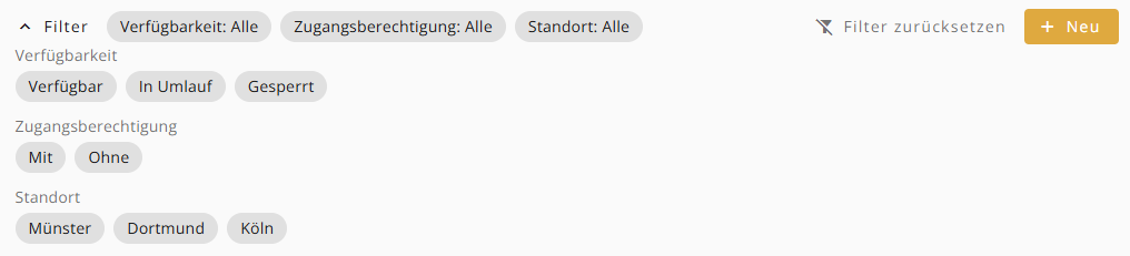 Ausgeklappte Filteroptionen