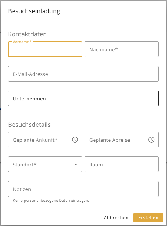 Besuchs-Dialog einladen