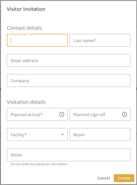 Visitor invitation Dialog