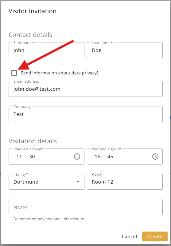 Send privacy Policy Checkbox