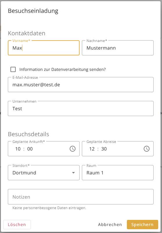 Besuchseinladung bearbeiten