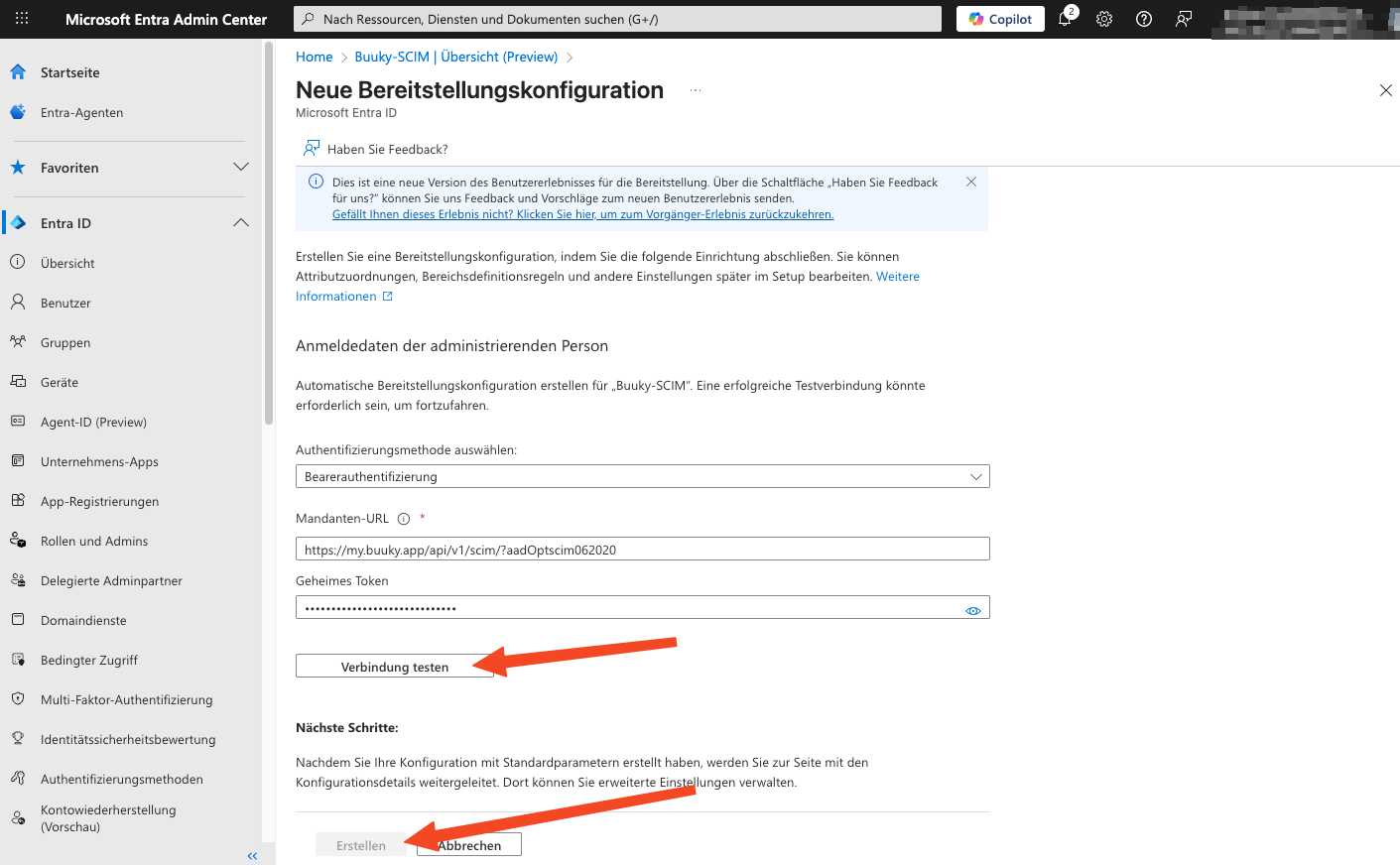 Verbindungsdaten eintragen und testen