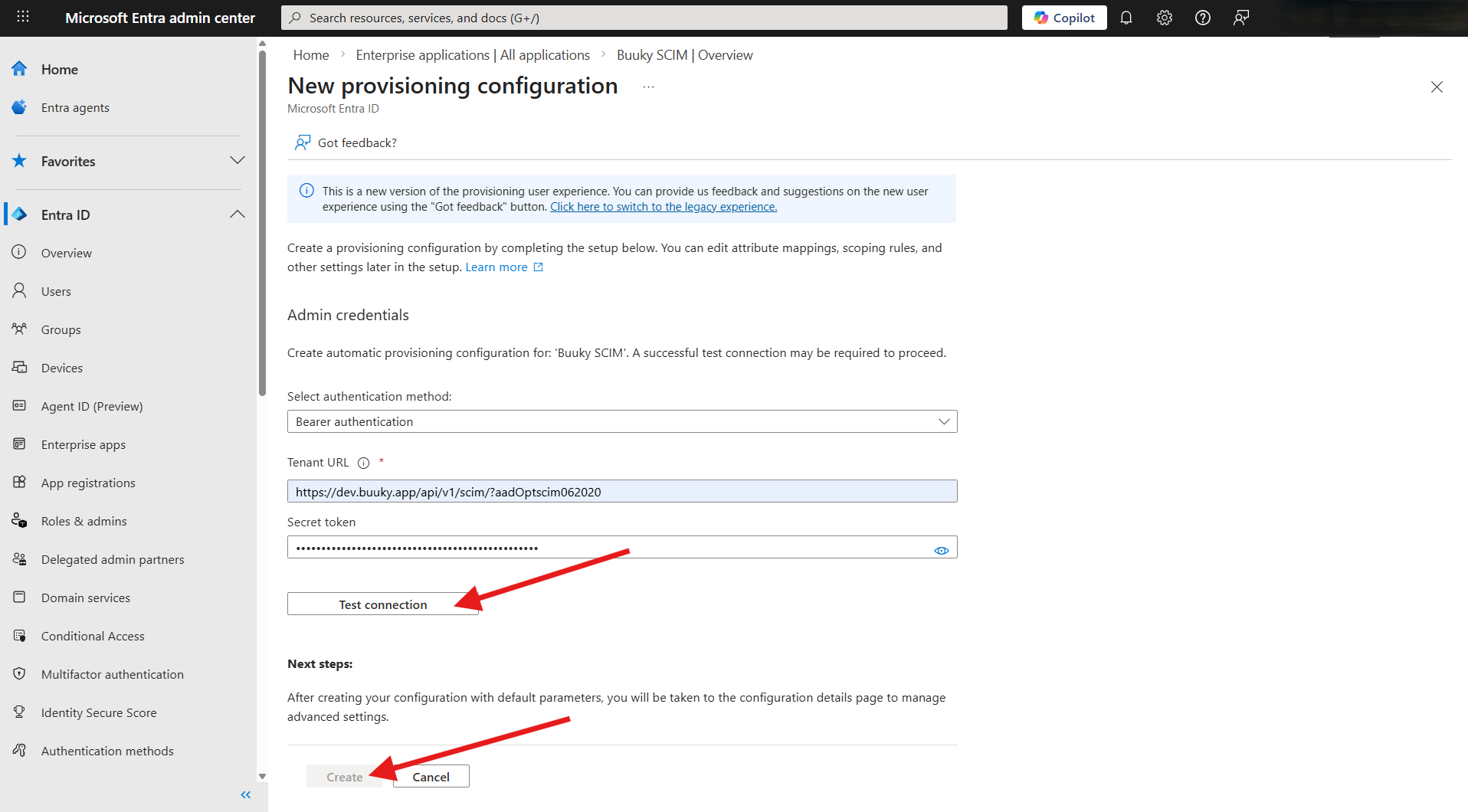 Enter connection details and test