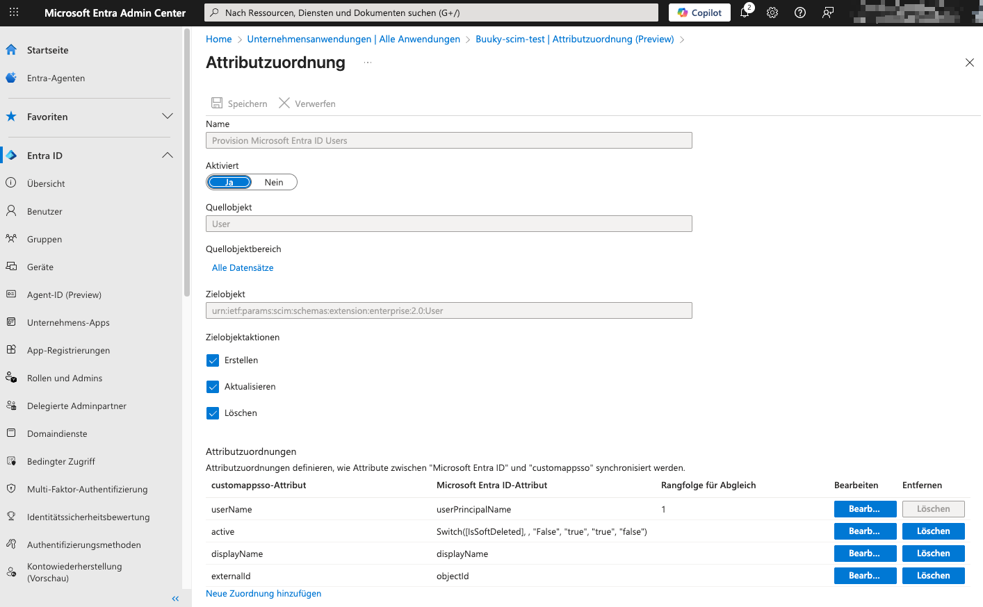 Attributzuordnung User anpassen